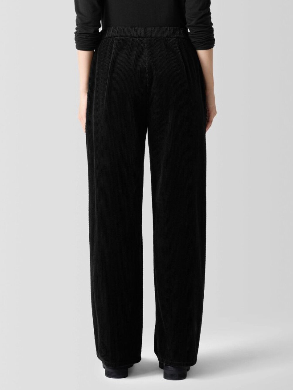 NWT Eileen Fisher Organic Cotton Corduroy Wide-Leg Pants Black XXS